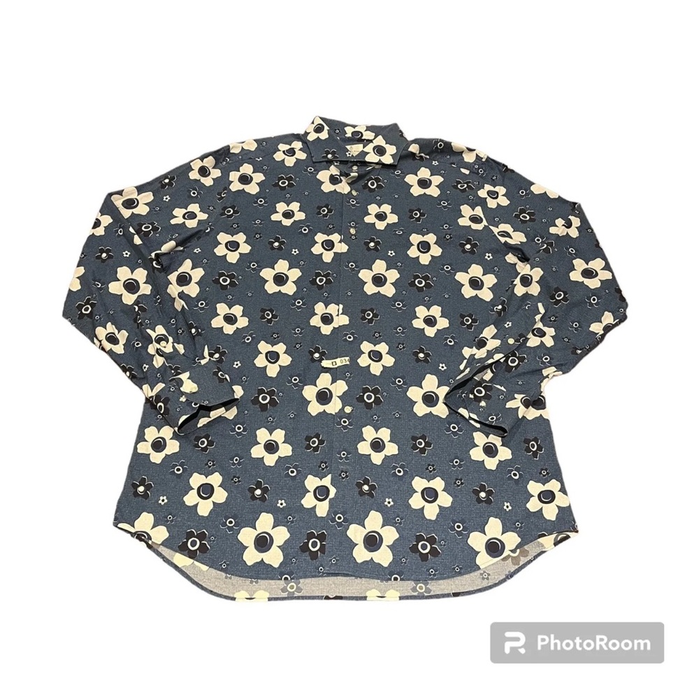 Emanuel Berg Modern Fit Blue Floral Button Dress shirt Mens